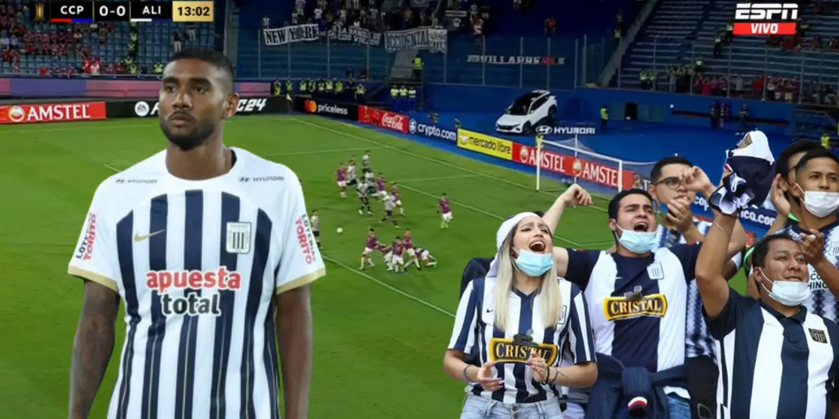 Aldair Fuentes con la camiseta de Alianza Lima, al costado los hinchas del equipo 'íntimo' alentando.