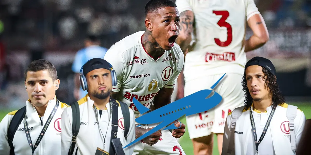 Aldo Corzo, Rodrigo Ureña, Andy Polo y Williams Riveros con la camiseta de Universitario de Deportes