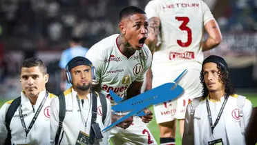 Aldo Corzo, Rodrigo Ureña, Andy Polo y Williams Riveros con la camiseta de Universitario de Deportes