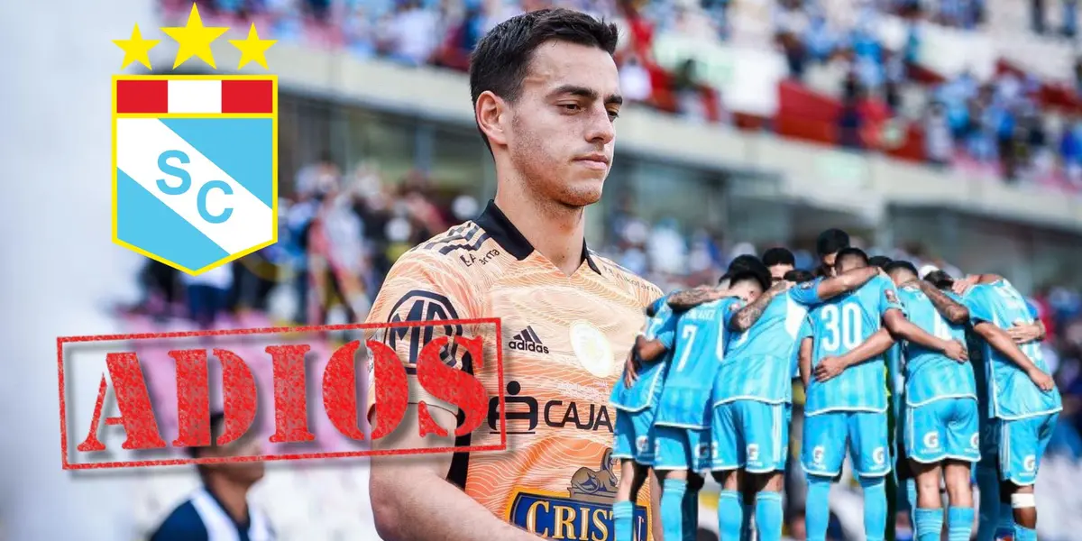 Alejandro Duarte y debajo jugadores de Sporting Cristal abrazados
