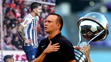 Alejandro Restrepo con la mano en el pecho, Adrián Arregui cansado y la Copa Sudamericana