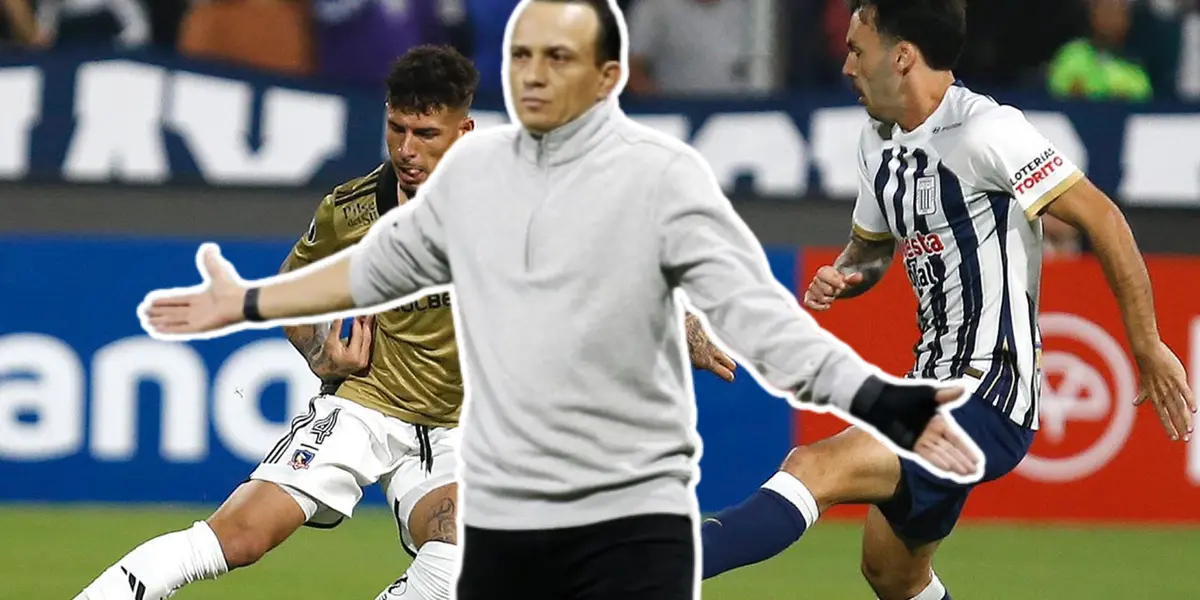 Alejandro Restrepo con los brazos abiertos y Bigotes Rodríguez peleando el balón (Foto: Colo Colo)