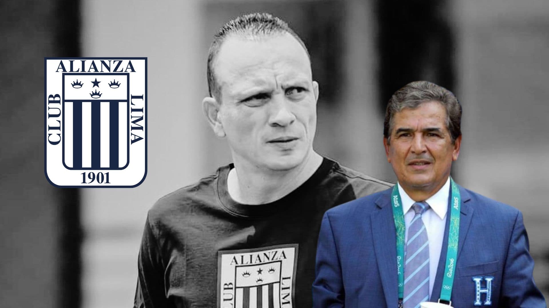Alejandro Restrepo mirando a uno de los lados y Jorge Luis Pinto con el traje de la Selección Honduras