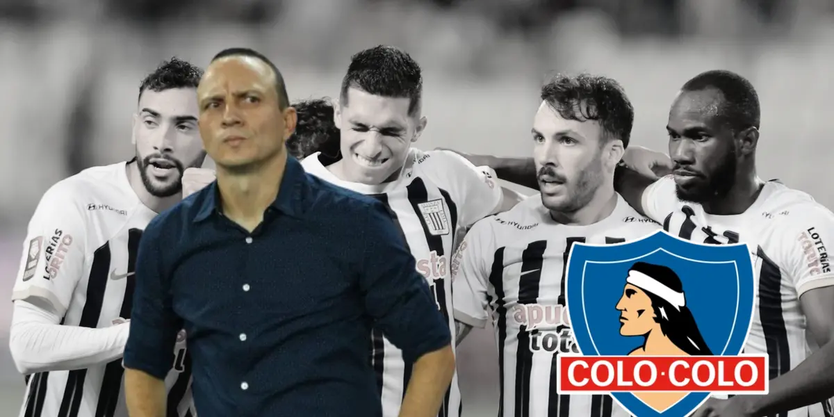 Alejandro Restrepo mirando serio y el equipo de Alianza Lima celebrando