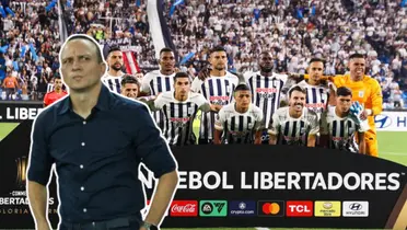 Alejandro Restrepo mirando serio y el plantel de Alianza Lima 