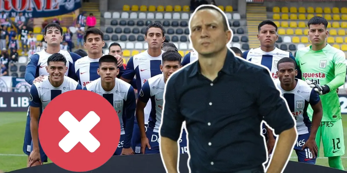 Alejandro Restrepo molesto y un equipo Sub 20 de Alianza Lima posando 