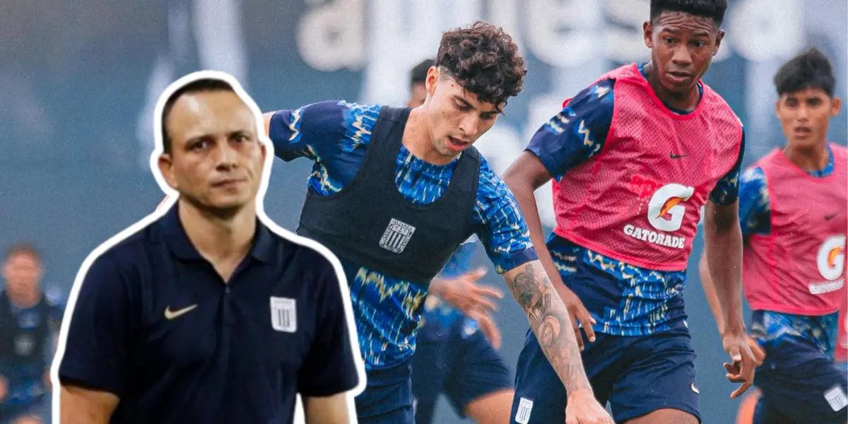 Alejandro Restrepo serio y jugadores de Alianza Lima entrenando (Foto: Alianza Lima)