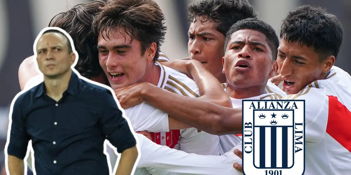 Alejandro Restrepo serio y la Selección Peruana celebrando (Foto: Selección Peruana)