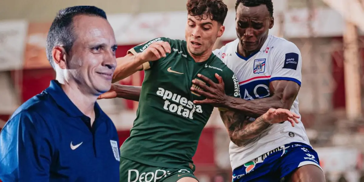 Alejandro Restrepo sonriendo y Franco Zanelatto peleando el balón