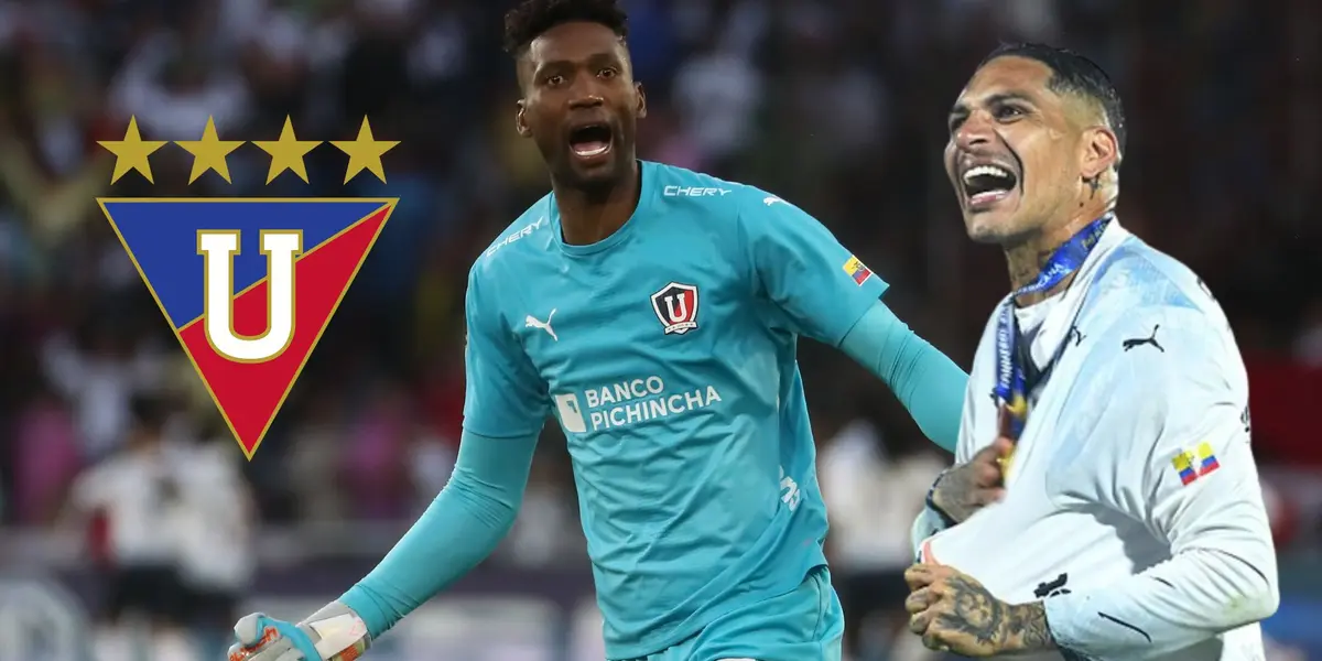 Alexander Domínguez y Paolo Guerrero con la camiseta de Liga de Quito