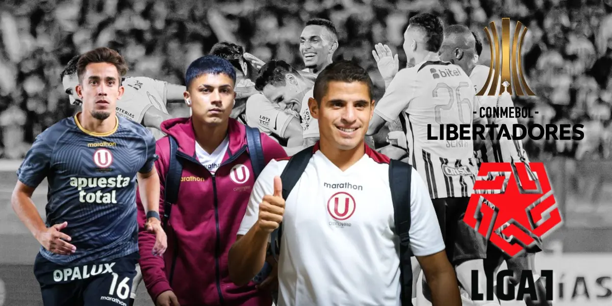 Alianza Lima en fondo blanco  y negro, mientras los jugadores de la ´U´ posando para las cámaras