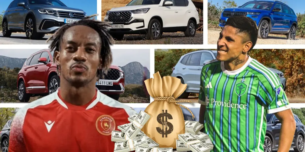 André Carrillo con la camiseta de Al-Qadisiyah y Raúl Ruidíaz con la camiseta de Seattle Sounders