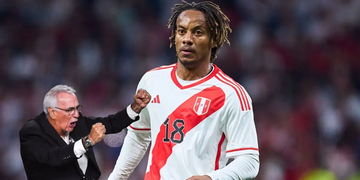 André Carrillo con la camiseta de la Selección Peruana y Jorge Fossati celebrando