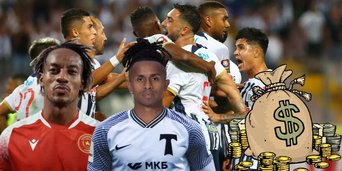 André Carrillo y Yordy Reyna, detrás jugadores de Alianza Lima celebrando en la cancha