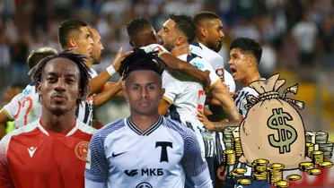 André Carrillo y Yordy Reyna, detrás jugadores de Alianza Lima celebrando en la cancha