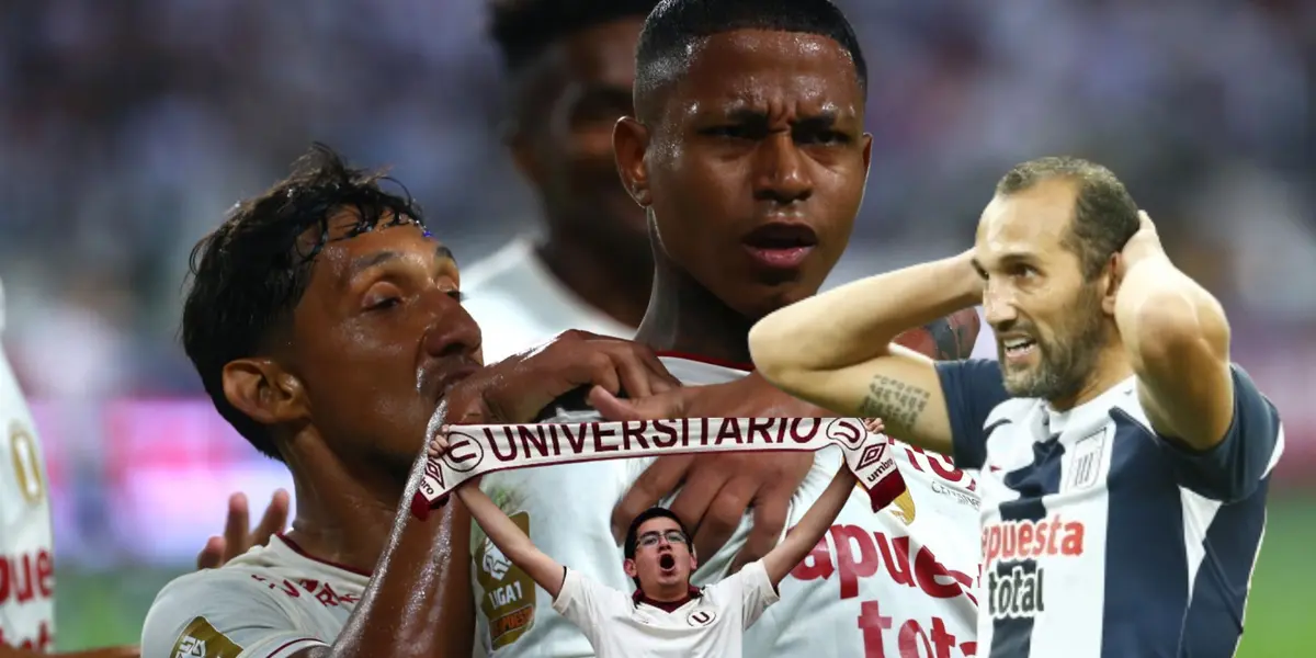 Andy Polo celebrando con Universitario, al lado Hernán Barcos lamentándose. FOTO: Andina