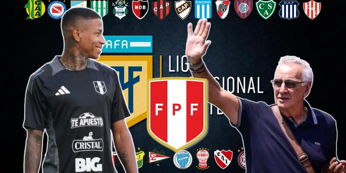 Andy Polo, Jorge Fossati y de fondo equipos de la Liga Argentina