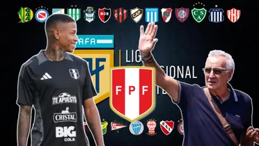 Andy Polo, Jorge Fossati y de fondo equipos de la Liga Argentina