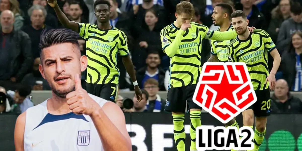 Arsenal celebrando gol y Carlos Zambrano con un gesto de aprobación