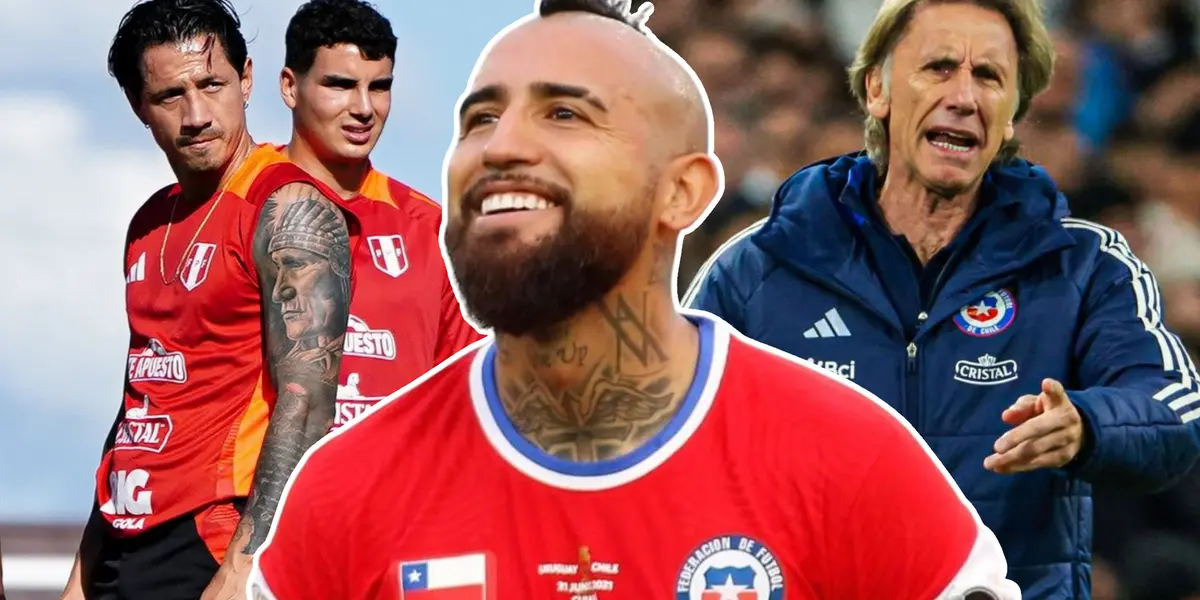 Arturo Vidal - Ricardo Gareca - Gianluca Lapadula (Foto: Andina - FPF)
