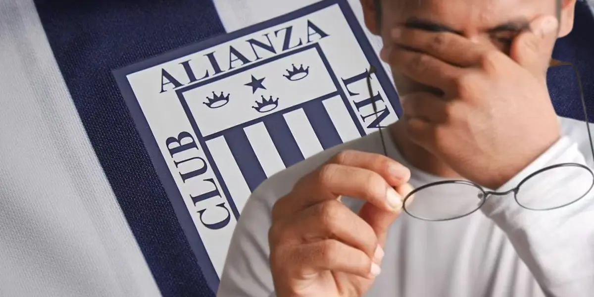Bandera de Alianza Lima y una persona agarrándose el rostro