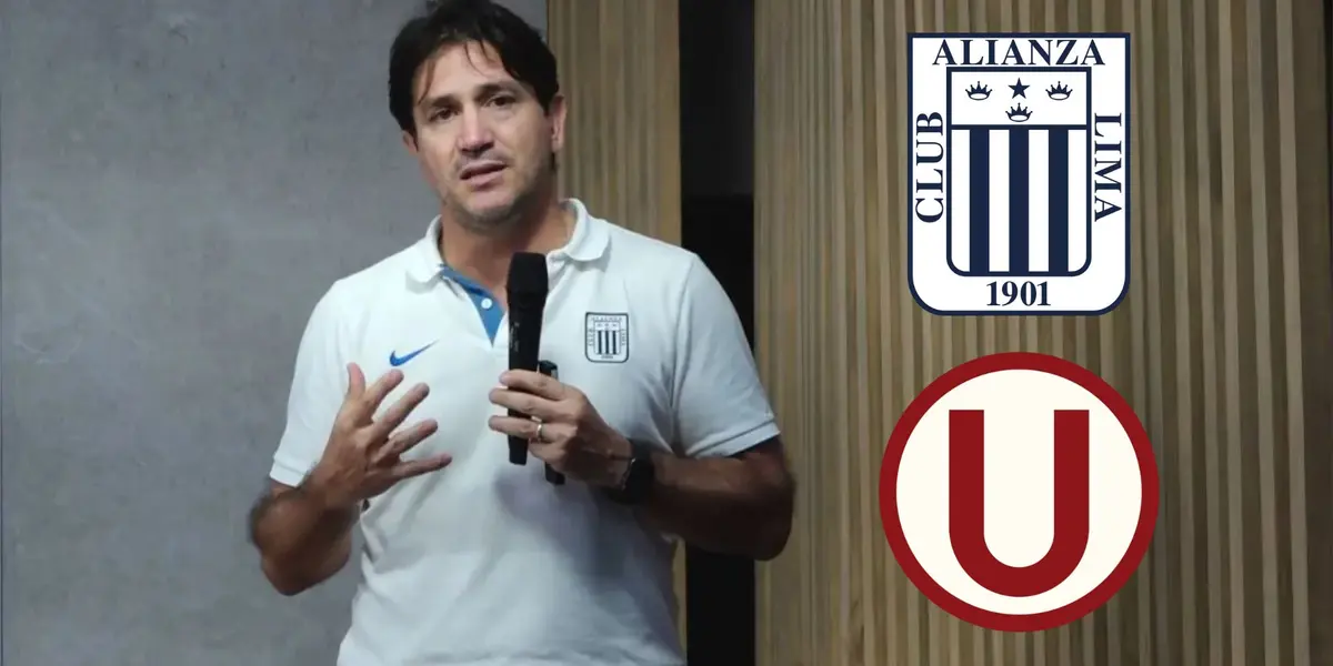 Bruno Marioni dando una conferencia de prensa con Alianza Lima