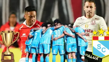 Calcaterra en una jugada del duelo entre Cienciano vs Universitario, debajon jugadores de Cristal reunidos