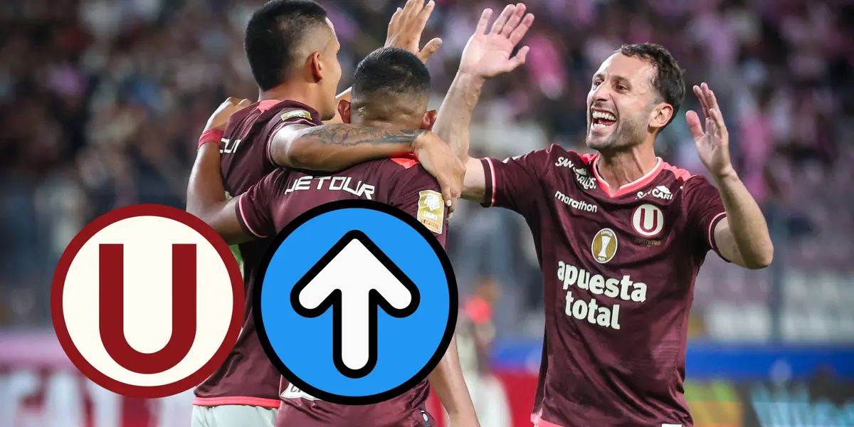 Calcaterra, Flores y Valera celebrando con la camiseta de Universitario de Deportes