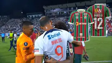 Campos y Barcos pidiéndole la camiseta a Marcelo luego del duelo Alianza vs Fluminense