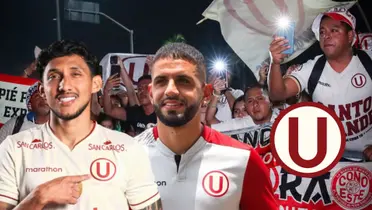 Canchita Gonzáles, Matías Di Benedetto y detrás la hinchada de Universitario de Deportes