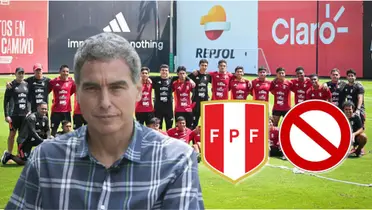 Chemo del Solar y detrás los jugadores de la Sub-20 en Videna