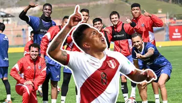 Christian Cueva celebrando y los jugadores de Cienciano felices