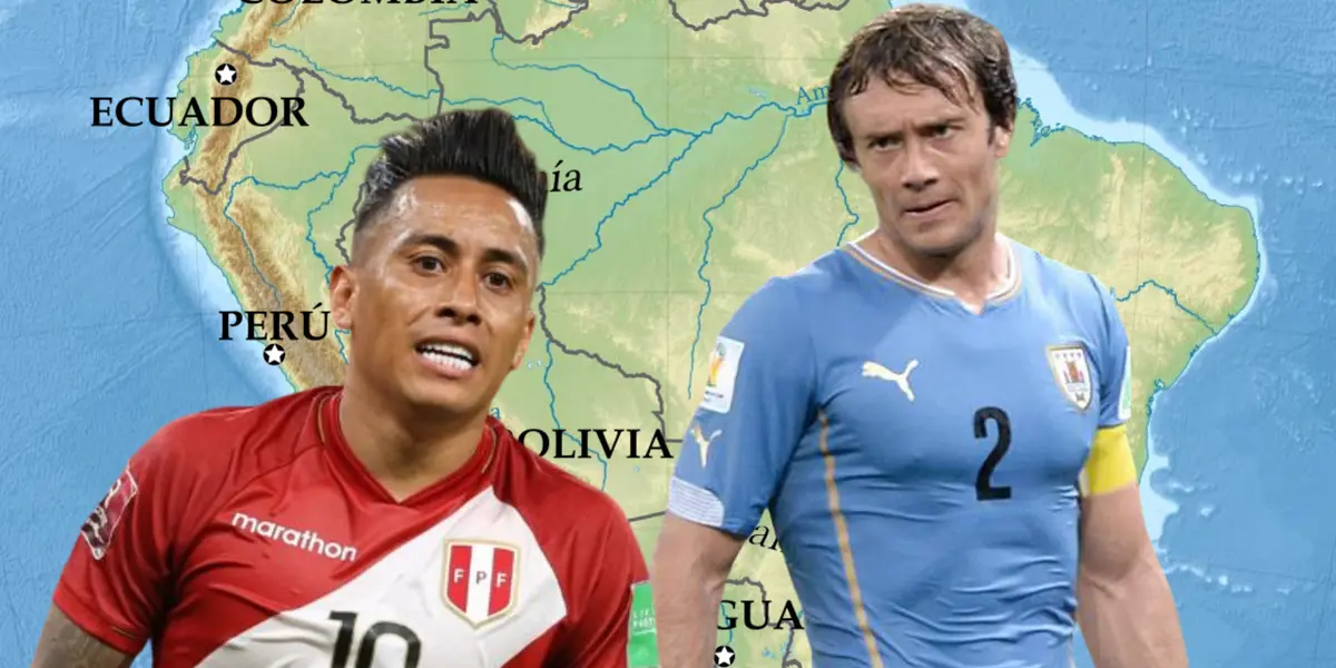 Christian Cueva con cara de asustado y Diego Lugano molesto