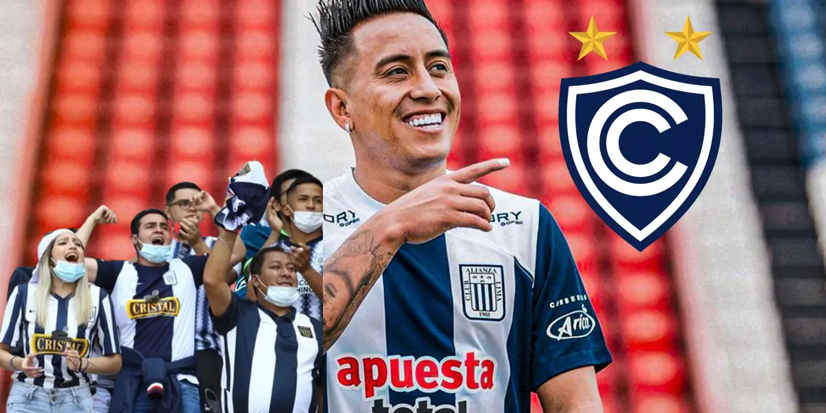 Christian Cueva con la camiseta de Alianza Lima, al lado los hinchas del conjunto íntimo. FOTO: La República