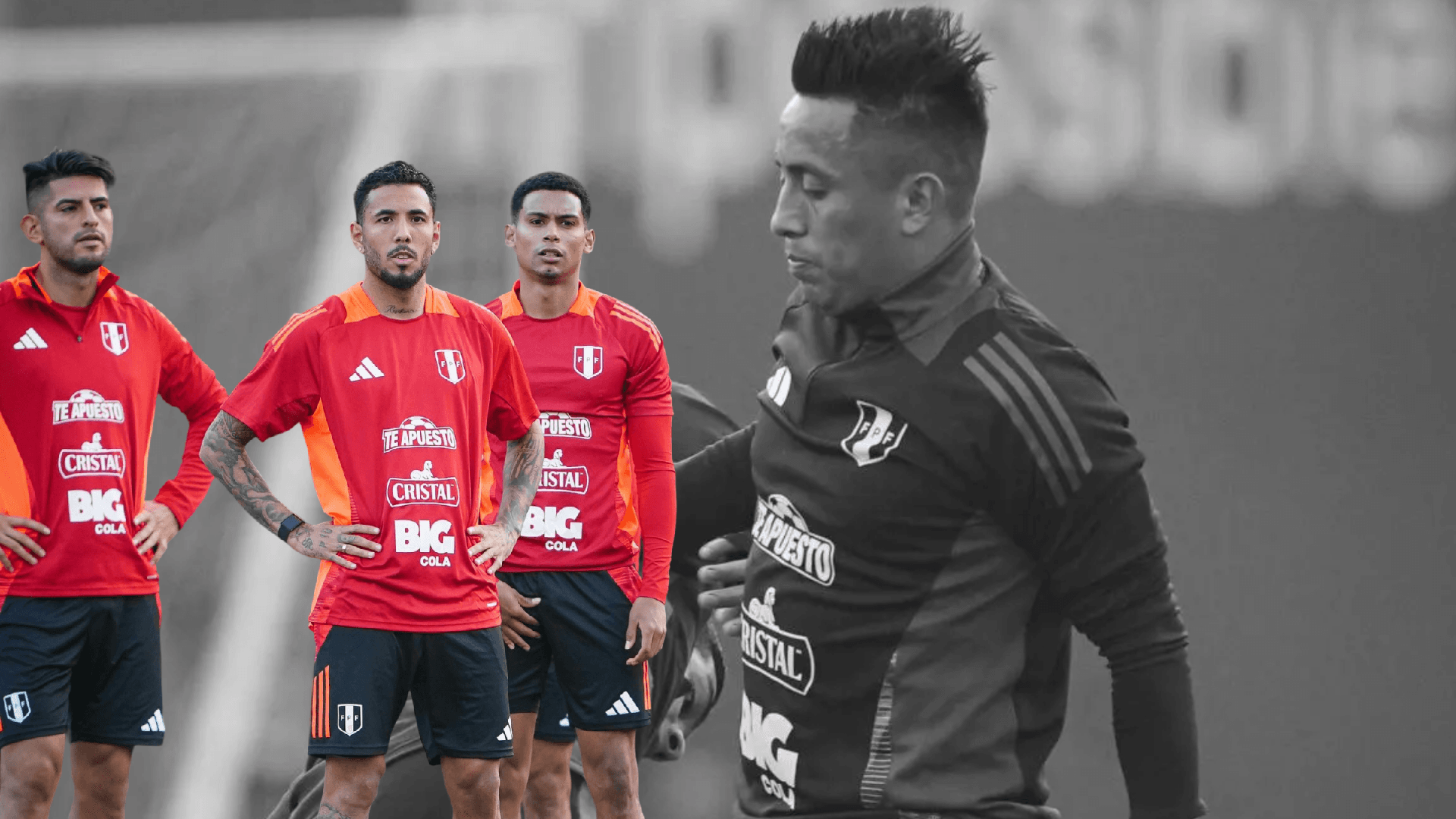 Christian Cueva de fondo, Zambrano, Peña y López en los entrenamientos (Foto: Selección Peruana)