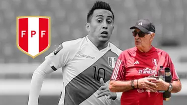 Christian Cueva en blanco y negro, delante Jorge Fossati