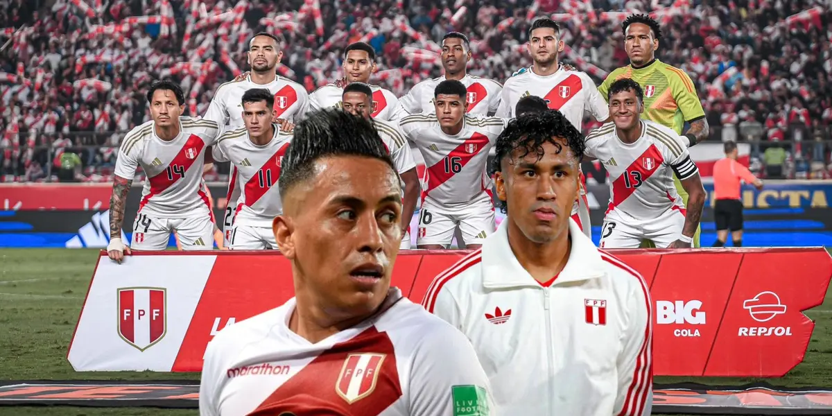 Christian Cueva, Renato Tapia y detrás el 11 de la Bicolor vs Paraguay