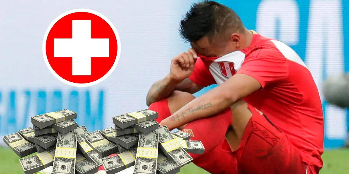 Christian Cueva tapándose la cara con la camiseta de la Selección Peruana