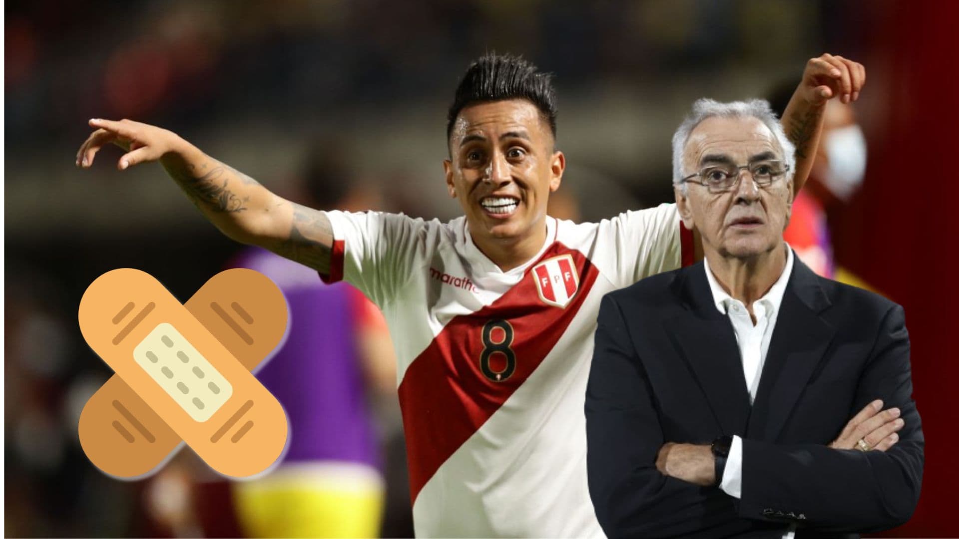 Christian Cueva vistiendo la camiseta de la Bicolor y Jorge Fossati con los brazos cruzados