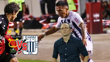 Christian Neira jugando contra Melgar y Alejandro Restrepo mirando