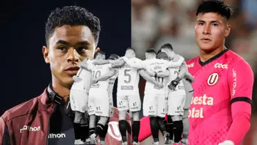 Christopher Olivares, Diego Romero y jugadores de Universitario de Deportes abrazados