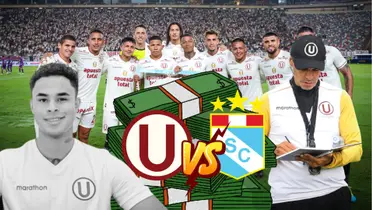 Christopher Olivares, Fabián Bustos y detrás jugadores de Universitario de Deportes