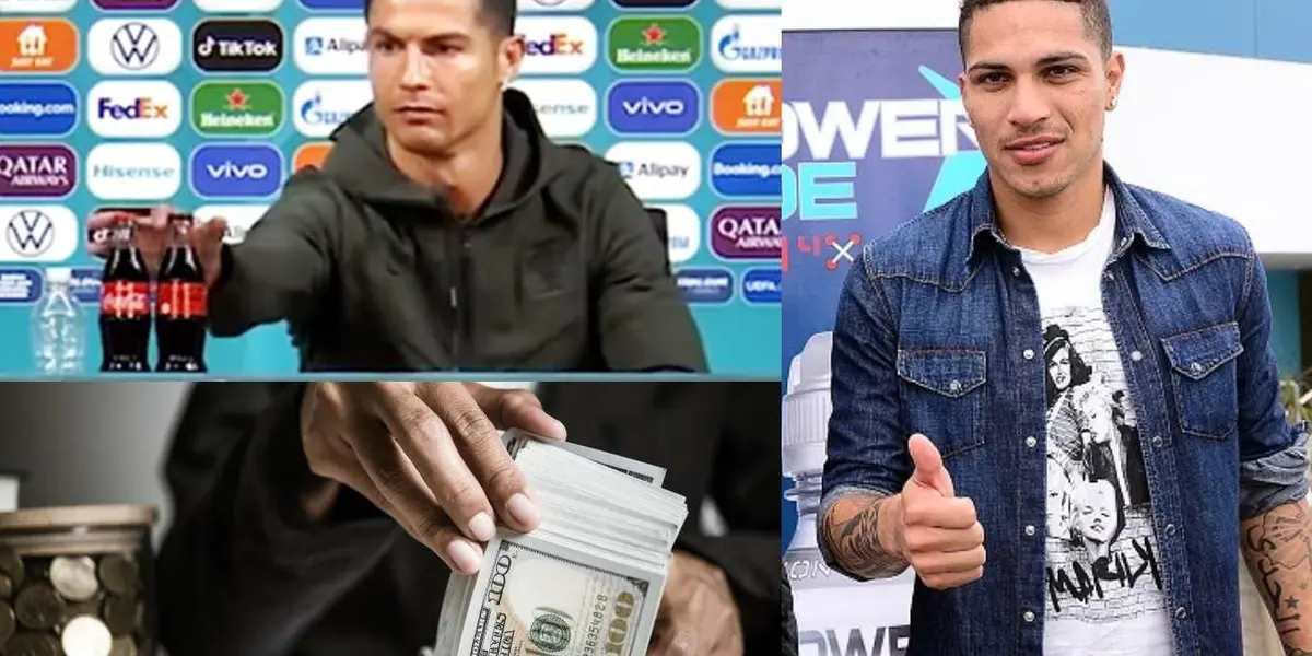 Cristiano Ronaldo retiró dos botellas del refresco más conocido en el mundo y tendría drásticas sanciones, mientras Paolo Guerrero gana millones por exhibir dichos productos.