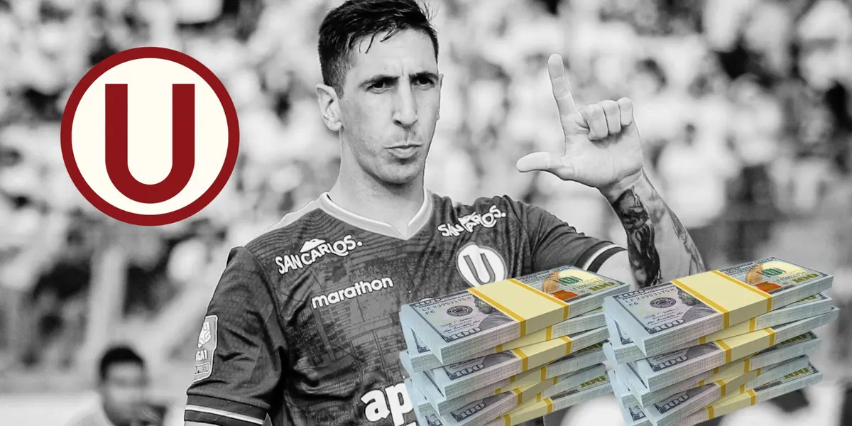 Diego Dorregaray con la camiseta de Universitario de Deportes en un fondo blanco y negro