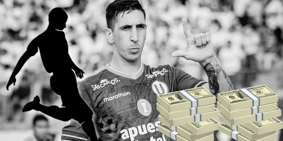 Diego Dorregaray en un fondo blanco y negro con la camiseta de Universitario