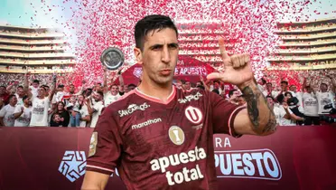 Diego Dorregaray y detrás los jugadores de Universitario celebrando el título del Apertura