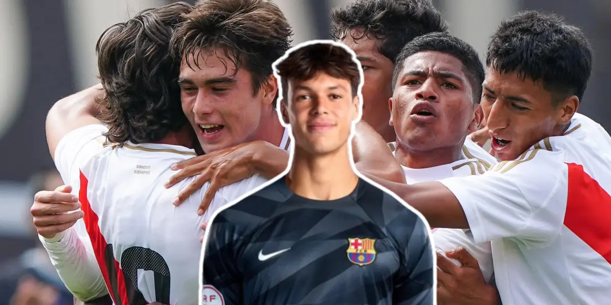 Diego Kochen con la camiseta del Barcelona y la Selección Peruana festejando (Foto: Selección Peruana)