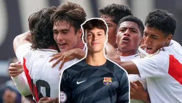 Diego Kochen con la camiseta del Barcelona y la Selección Peruana festejando (Foto: Selección Peruana)