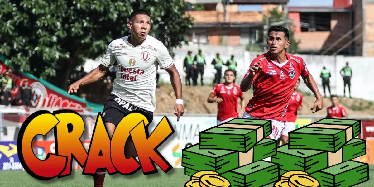 Edison Flores disputando una jugada hoy en el Unión Comercio vs Universitario de Deportes
