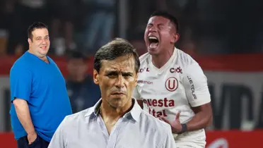 Edison Flores gritando, mientras Fabián Bustos mira con dudas